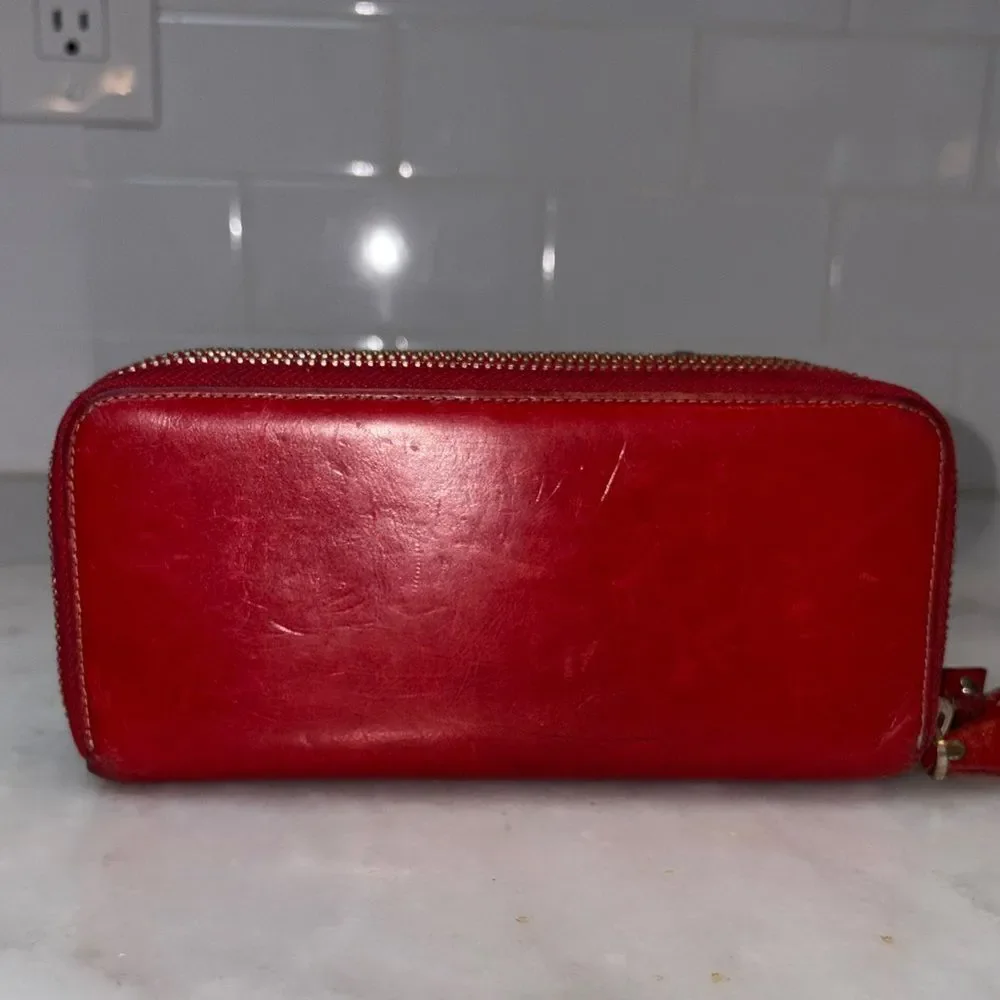 Borgasets Wallet Clutch Red Leather Double  Zip Around Wristlet